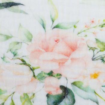 Preview: Musselin Thea Pastellblumen Grün/Rose auf Ecru by Swafing